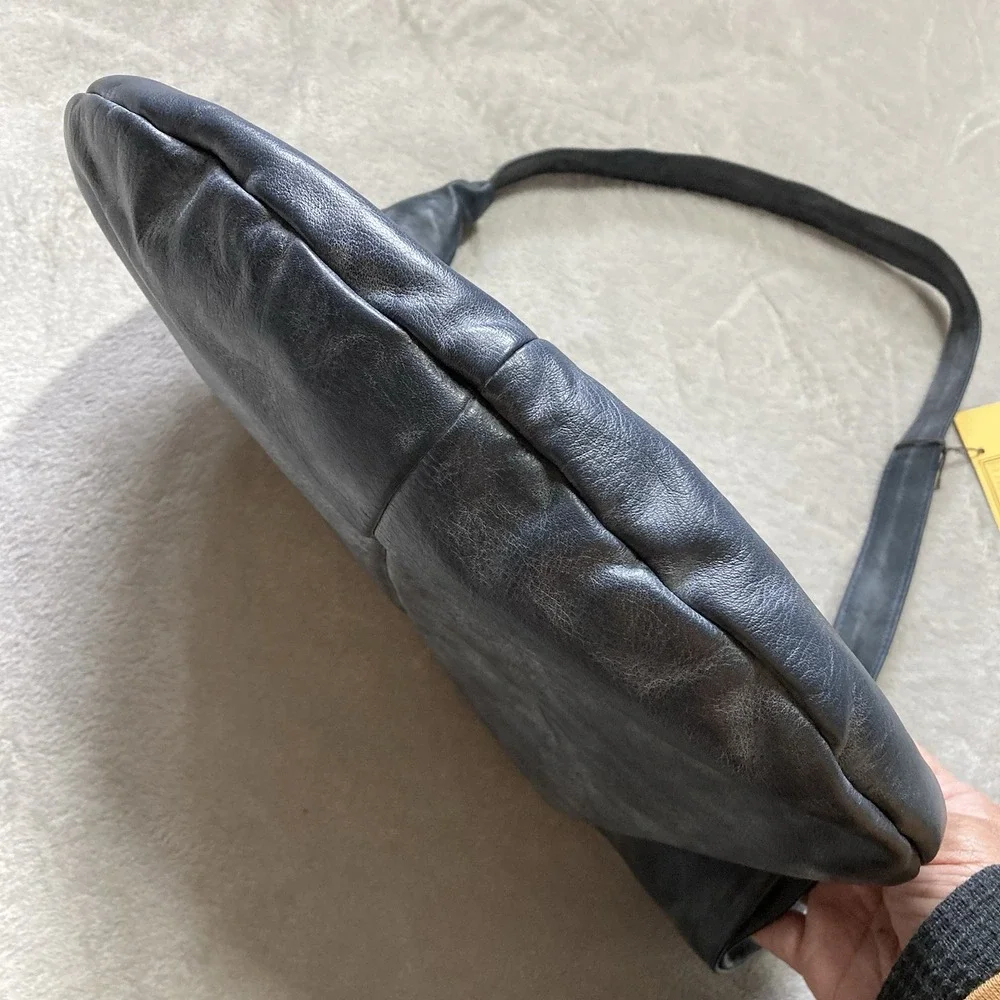 VTG Bugatti Genuine Leather Hobo Shoulder Bag Gray NWT Slouchy Minimalist USA